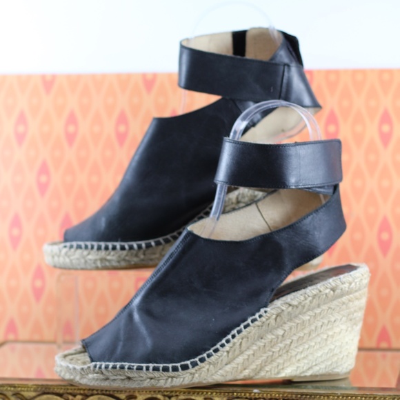 Carmen Saiz Black Leather Peep-toe Espadrilles - Picture 10 of 14